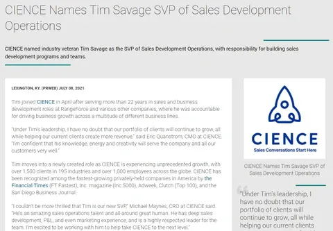 CIENCE Appoints New SVP of Sales Development Operations