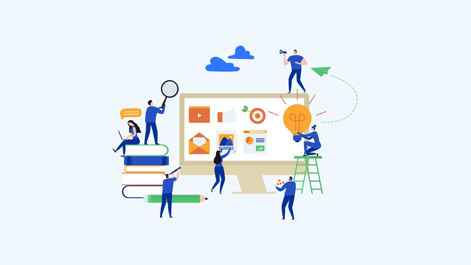 Visual roadmap of an 8-step B2B content marketing strategy framework for attracting decision-makers through the buying journey
