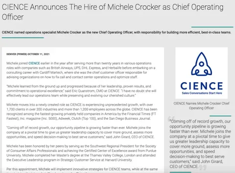 CIENCE Appoints New Chief Operating Officer