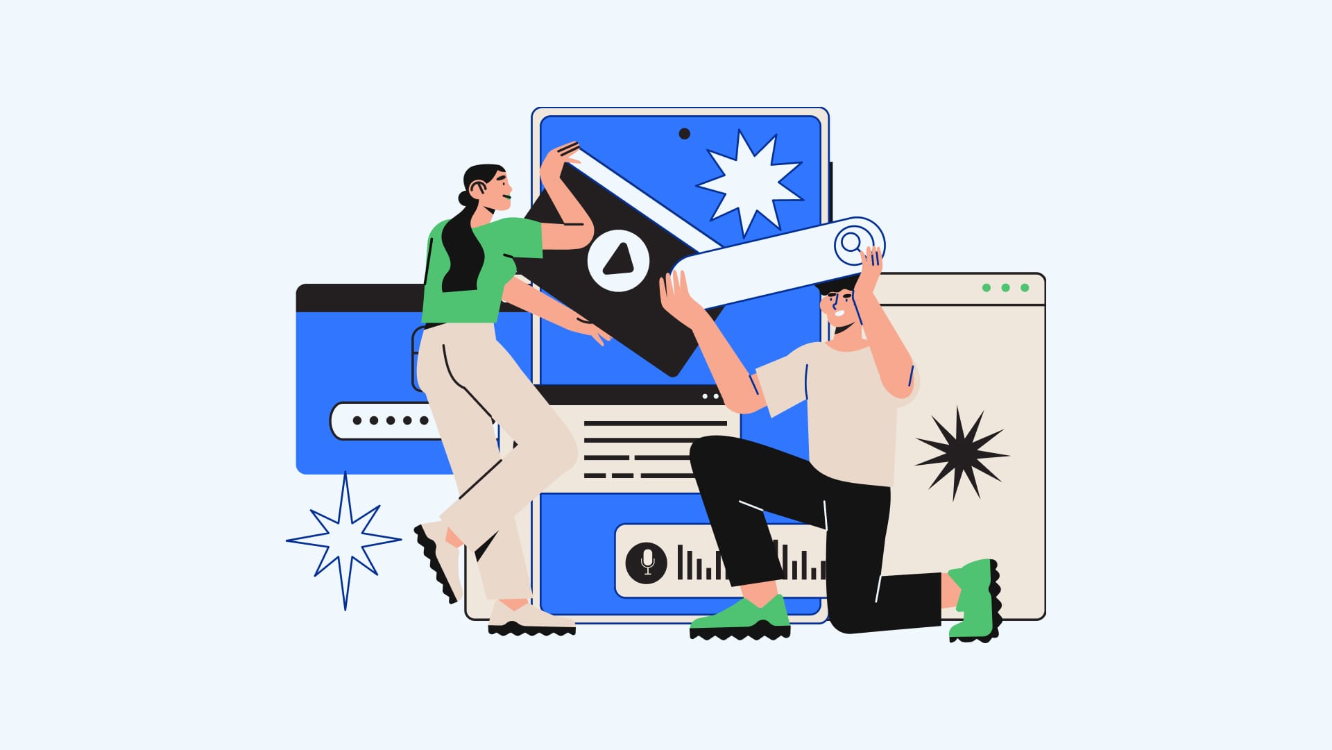 B2B website design checklist showing UX, chatbot, personalization, and content strategy elements for converting business buyers