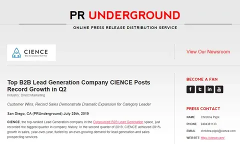 Top B2B Lead Generation Company CIENCE Posts Record Growth in Q2