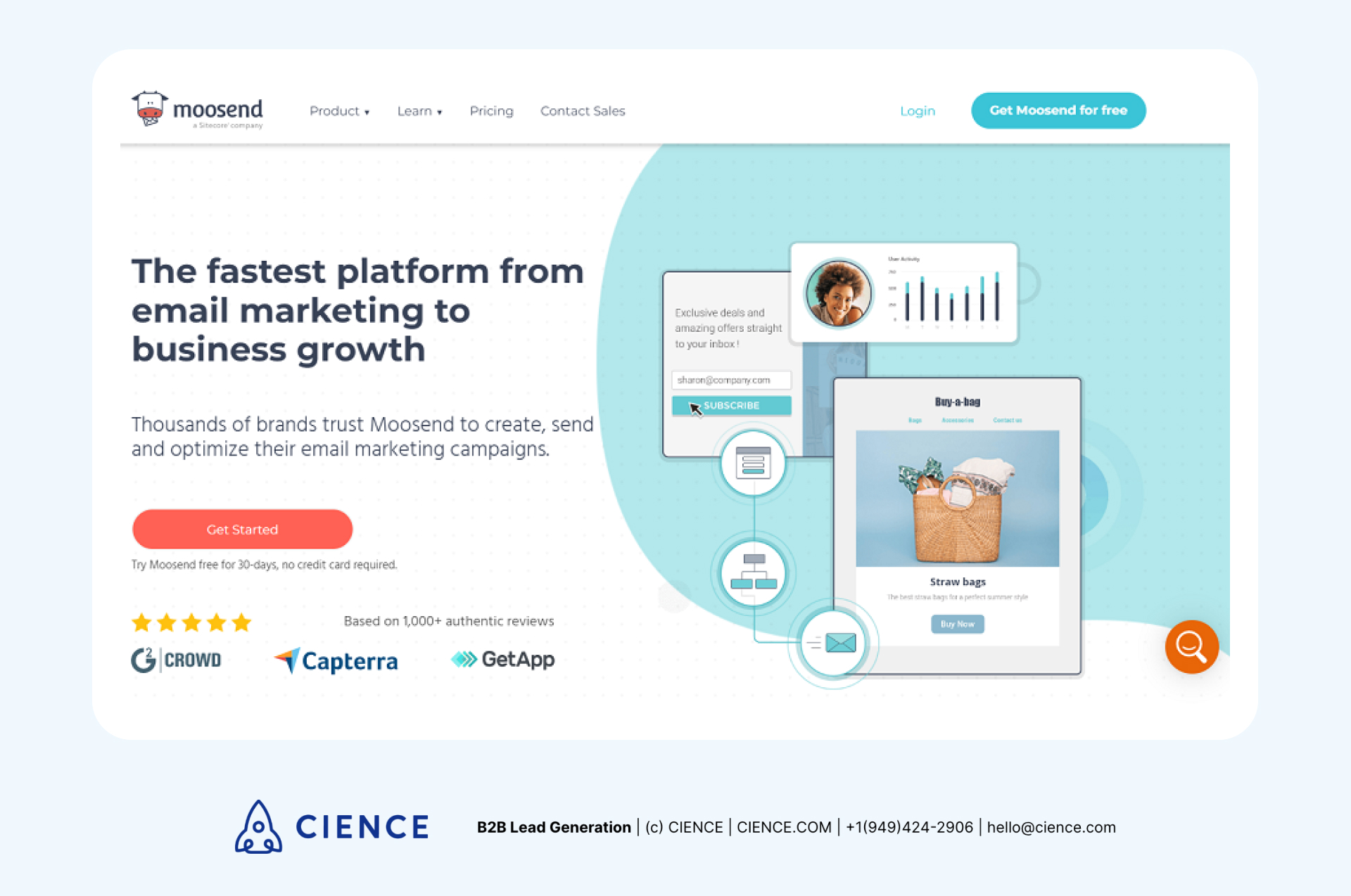 Email Automation Tools Example: Moosend showing behavioral campaign workflow editor