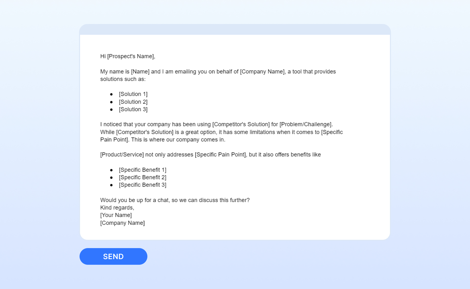Best cold email templates for B2B prospecting showing competitor leverage with respectful objective language