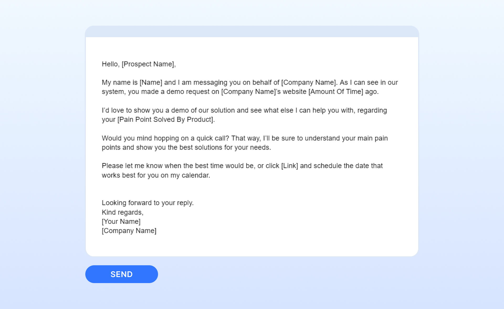 Cold email template example for requesting a product demo after prospect signals interest