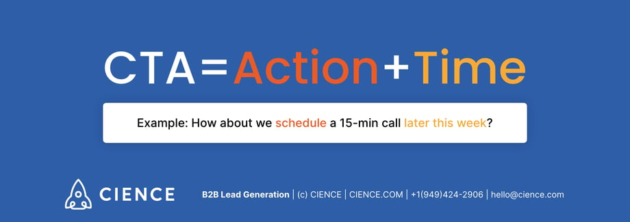 Call to Action formula: CTA=Action+Time. CTA example.