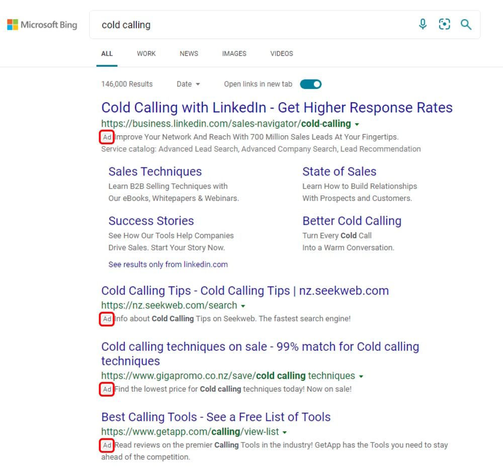 cold calling query in search