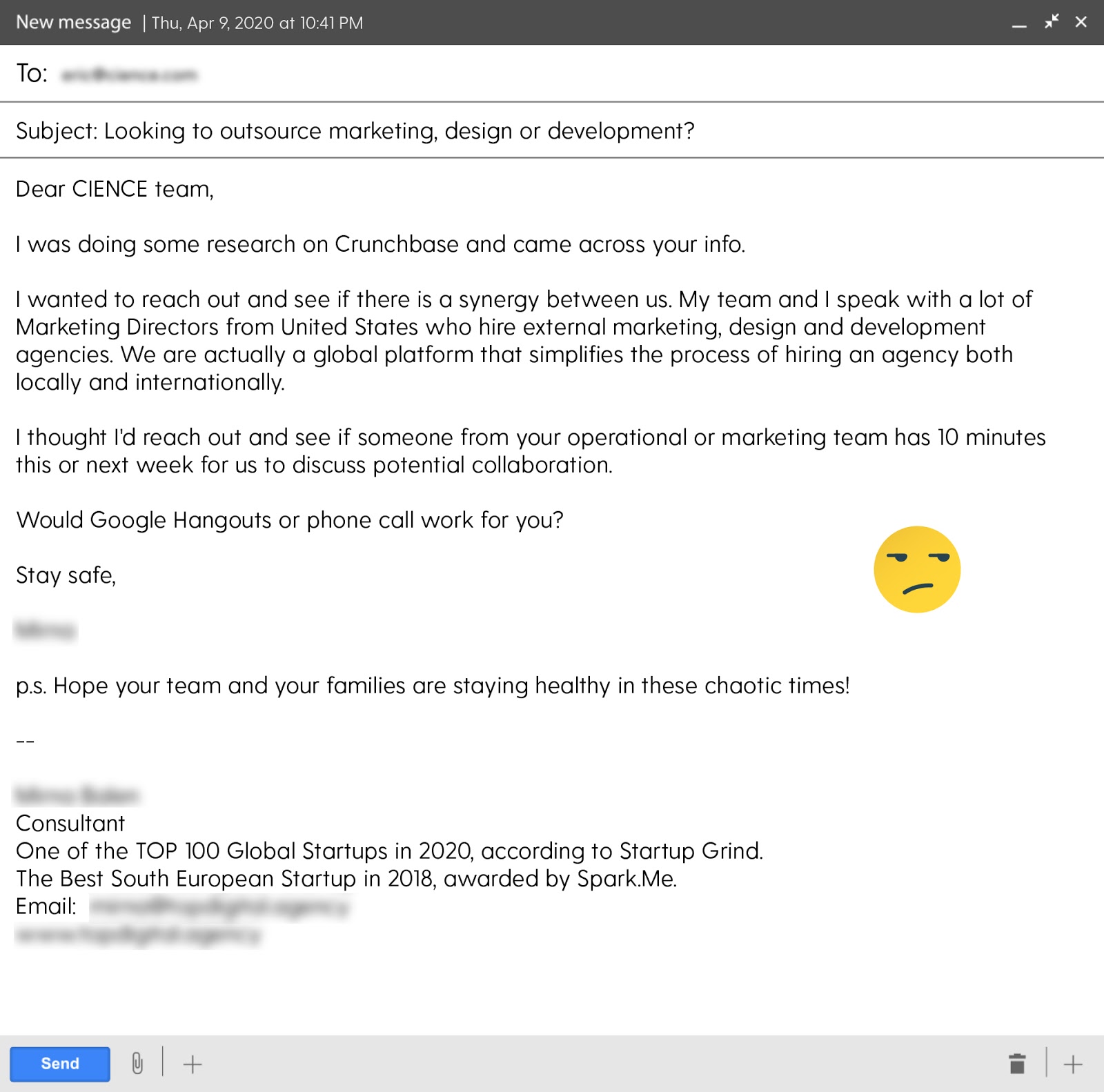 bad cold email example — how not to write cold emails