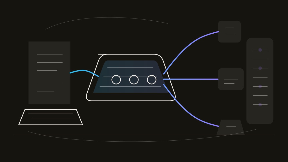 Line-engraving of a vintage newsletter broadcast console where one blank edition sheet routes into in-app, email, and push notification conduits before landing in a subscriber ledger: LinkedIn newsletters as direct B2B distribution.