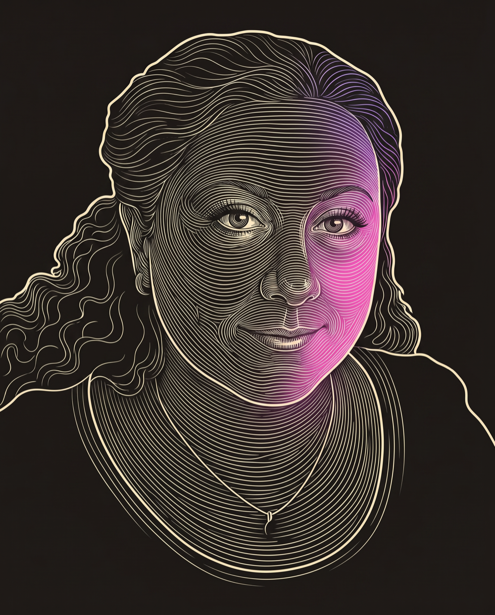 Cream line-engraving portrait of Marisa Balbo, Innovations Associate at Generates Leads For Direct Care Innovations.