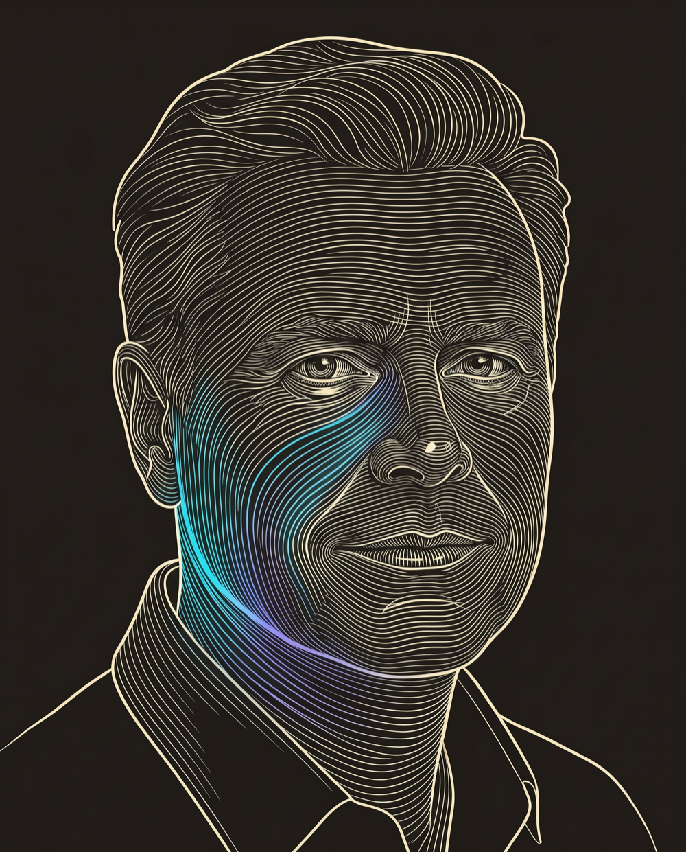Cream line-engraving portrait of Jeff Potter, Founder and CEO at Generates Leads and Orchestrates Outbound Marketing For Manifest.